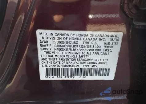 2010 Acura Mdx z USA, uszkodzony, nr VIN 2HNYD2H28AH534024
